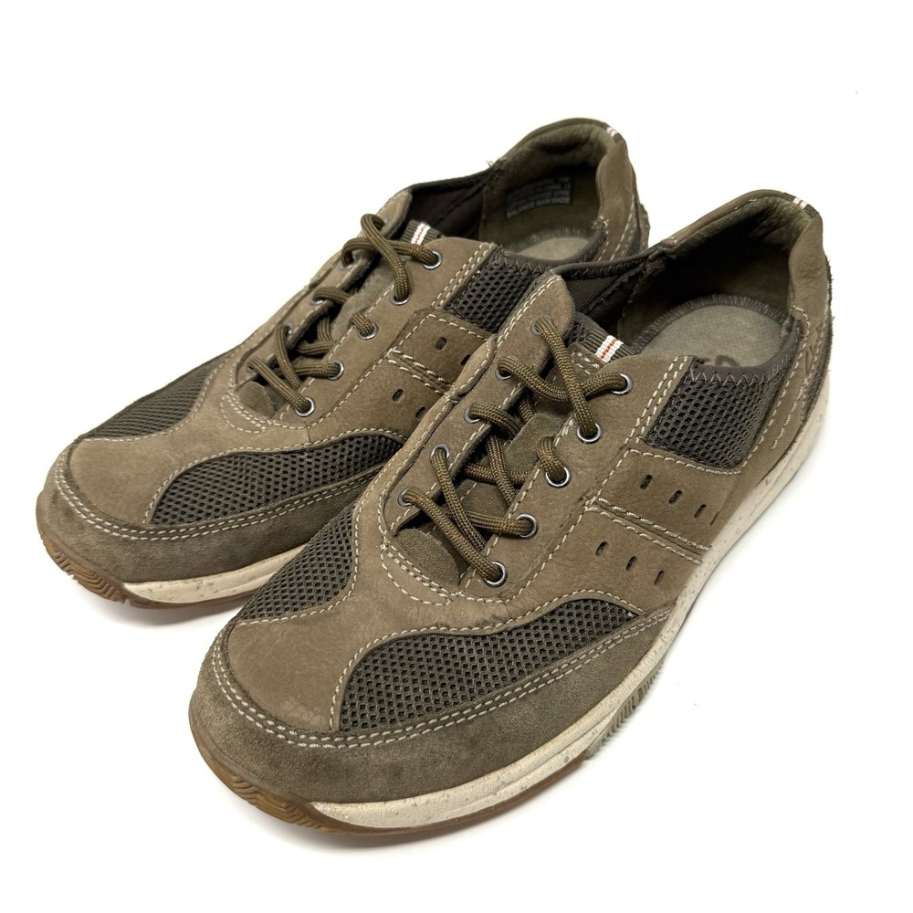 Clarks AllSton Low Size 7.5M Mens Tan Olive Leather Lace Up Casual Shoes Sneaker